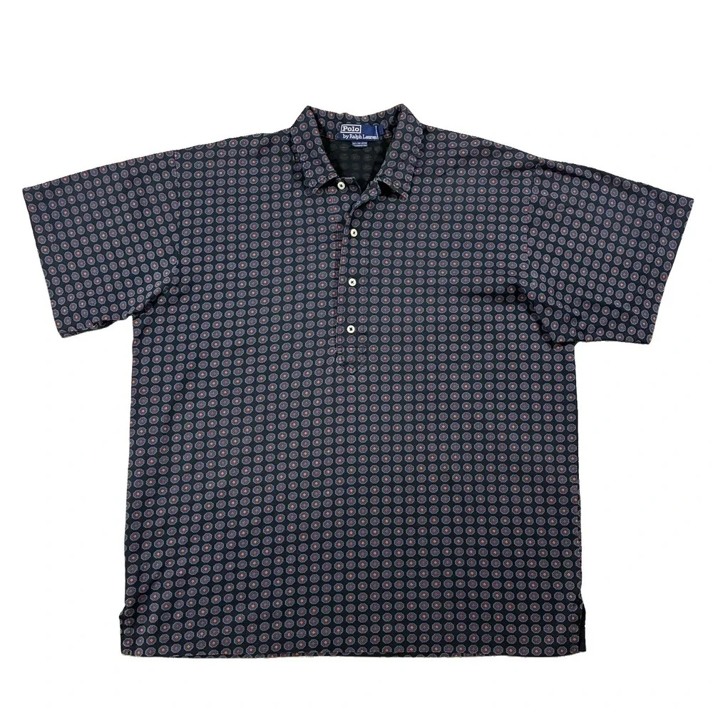 VTG 90s Polo By Ralph Lauren Cotton Medallion Print Short Sleeve Shirt Men's L